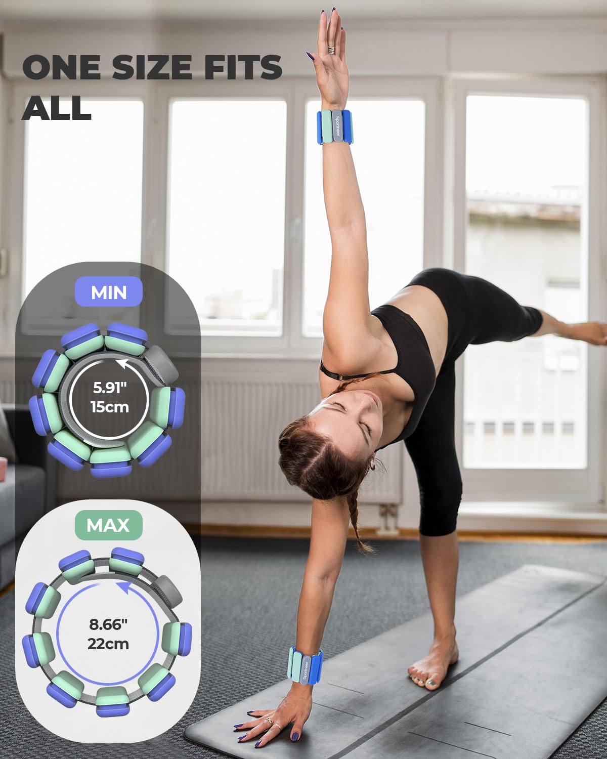 Sportneer Wrist & Ankle Weights for Women Men 2 lbs (1 lb Each) Adjustable Silicone Weighted Bracelet Set for Gym Yoga Pilates Cardio Strength Training Wearable Arm Hand Workout Weights