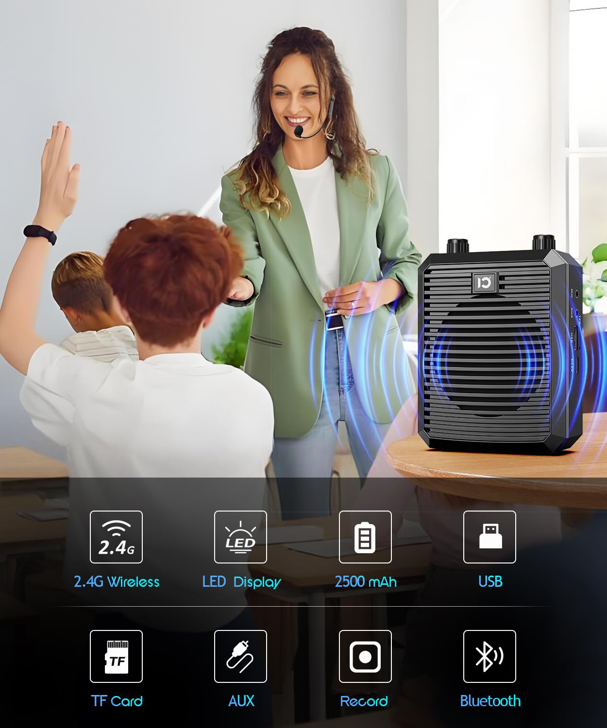 SHIDU 18W Voice Amplifier for Teacher with Wireless Microphone Headset, Portable Bluetooth Speaker and Megaphone, Professional Power Amplifier System for Tour Guide, Speech, Yoga, Meeting