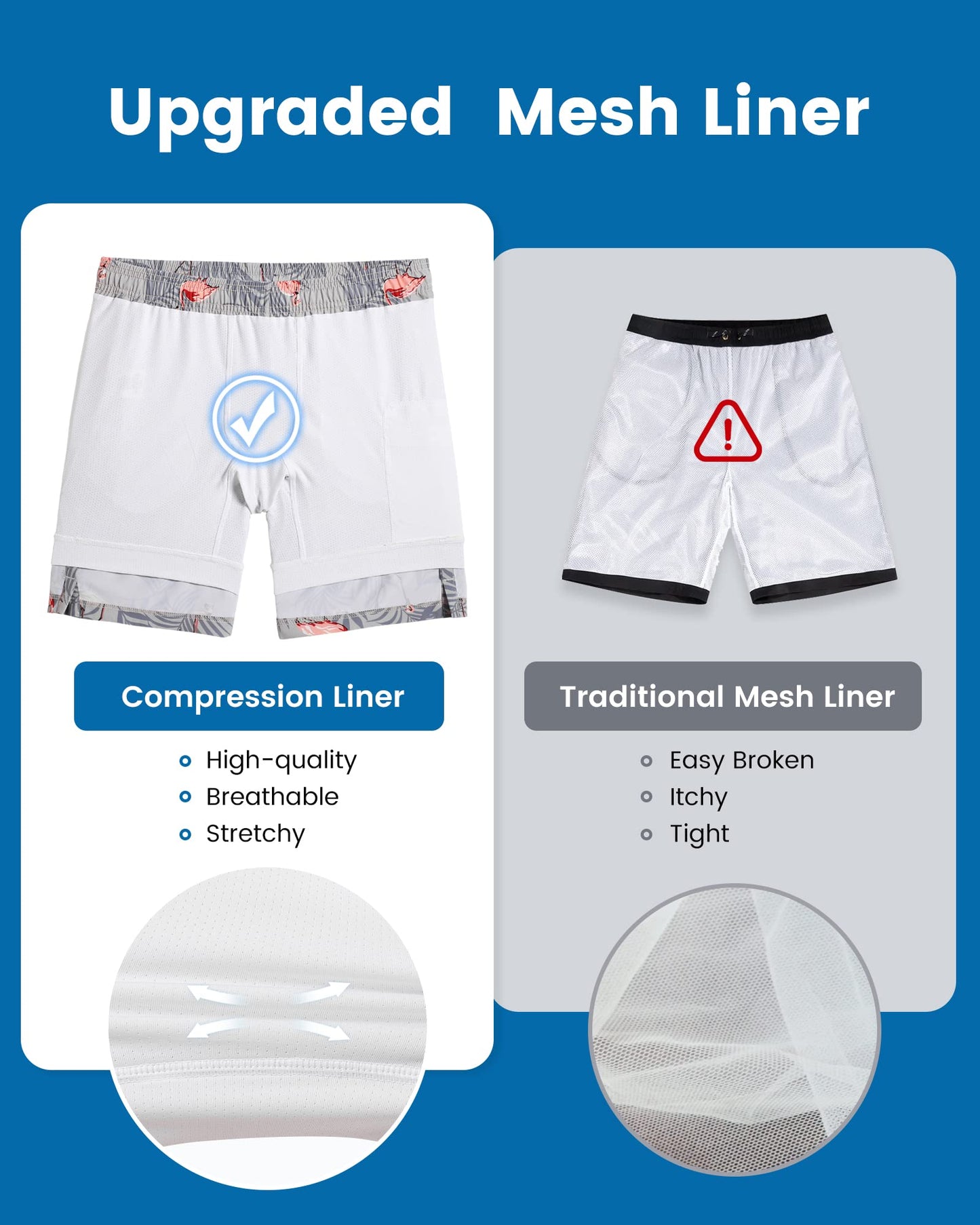 maamgic Mens Swim Trunks with Compression Liner 7 Inch Inseam Mens Bathing Suit Quick Dry Swimming Trunks Swimsuit Flamingo Gray White XX-Large