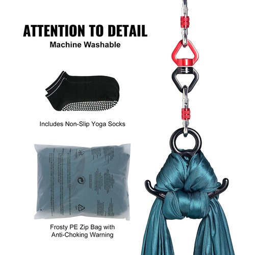 VEVOR Aerial Yoga Hammock & Swing, 5.5 Yards, Aerial Yoga Starter Kit with 100gsm Nylon Fabric, Full Rigging Hardware & Easy Set-up Guide, Antigravity Flying for All Levels Fitness Bodybuilding, Green