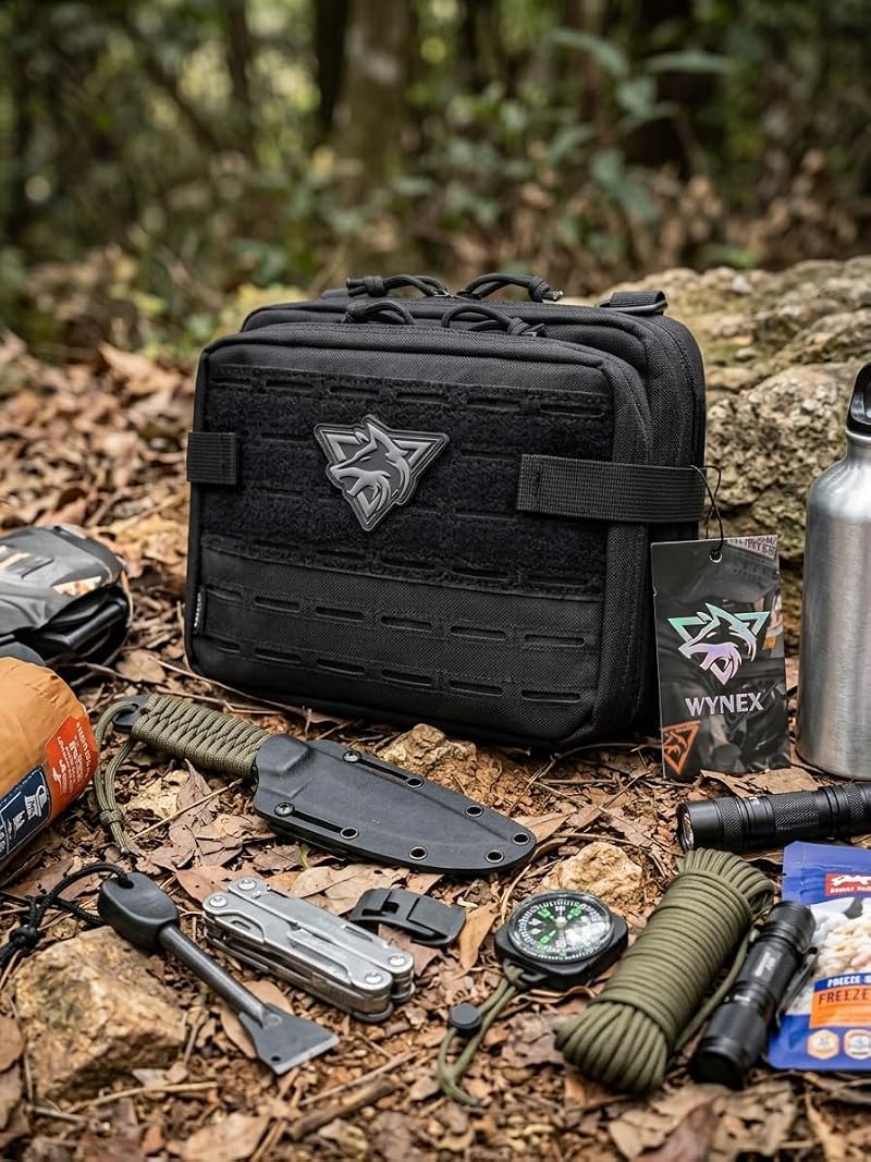 WYNEX Tactical Molle Admin Pouch - Double Layer Large EDC Tool Bag, Black