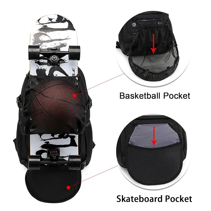 Skateboard Backpack with Laptop Compartment | Anti-Theft Hidden Pockets, Waterproof 15.6" Black
