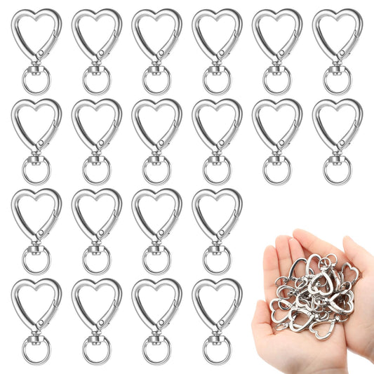 20 Pcs Metal Heart Keychain Clip Sliver Heart Carabiner Clips for Keys, DIY Creative Design Hanging Buckle Key Ring Spring Snap Keychain Clip Snap Hook Keychain Clip for Wristlets Holders and Keychain