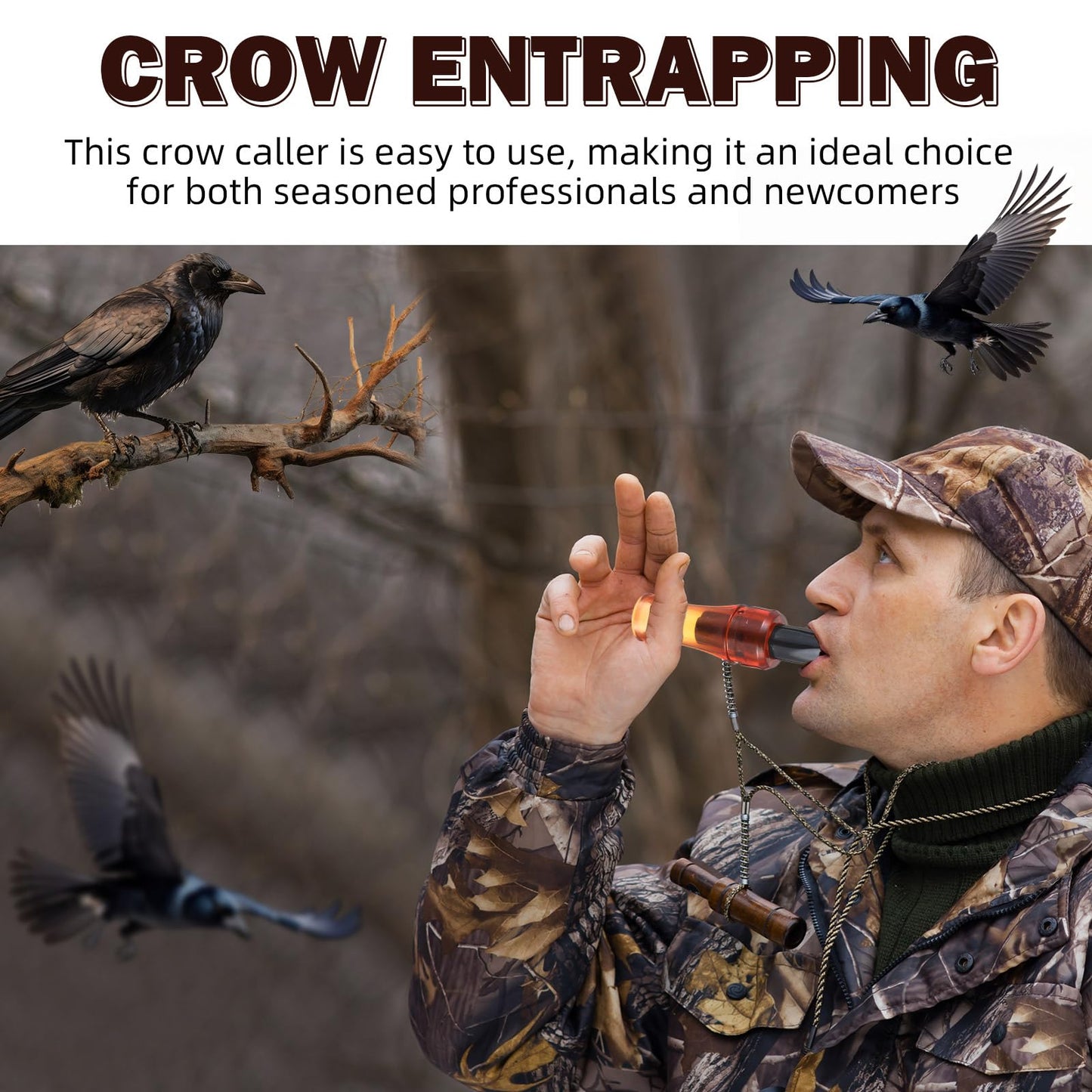 Silipull 1 Pcs Crow Caller Decoy to Attract Crows Portable Crow Bird Whistle with Realistic Sound Imitation Bird Entrapping Whistle Outdoor Hunting Ideal Gift for Newcomers Nature Enthusiasts (Brown)