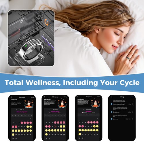 Smart Ring Fitness Tracker for Men Women - Ring with Touchscreen Display for Activity, Sleep & Heart Rate Tracking, Step Counter, Remote Phone Control, IP68 Water Resistant, 7-Day Battery Gold #09