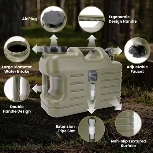 5 Gallon Camping Water Jug,Camping Water Container with Spigot,BPA-Free Military Green Portable Emergency Water Tank for RV Camp, Hiking, Outdoor Adventures & Disaster Preparedness