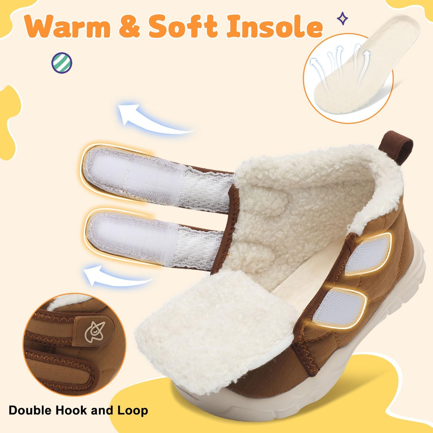 LeIsfIt Toddler Boots Girls Boys Warm Winter Boots Cozy Plush Lining Winter Shoes Indoor Outdoor Faux Fur Booties, Brown, Size 7