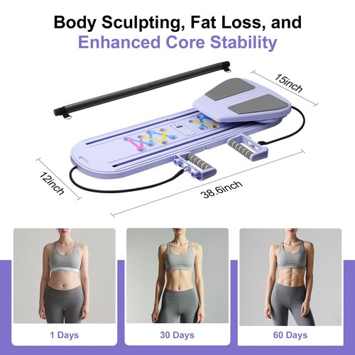 Pilates Board, Multi-Pilates Reformer Set, 6-in-1 Portable Foldable Ab Board Trainer Exercise Machine for Home with Digital Display, Pilates Board for Women