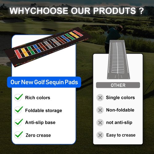 HUAEN Practice Golf Putting Mat - Training Aid with Alignment Tour Aim and Putting Arc Set