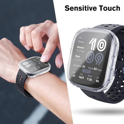 Fintie 3 Packs Screen Protector Case Compatible with Amazfit Bip 6, Soft TPU Plated Bumper Full Protective Cover Cases Scratch-Proof, Black/Clear/Silver