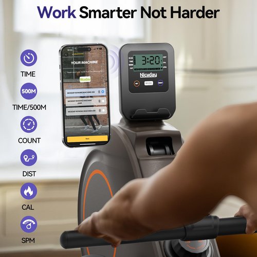 Niceday Rowing Machine, Magnetic Rower for Home Use, Smart Rowing Machine Bluetooth Compatible with Kinomap APP, Rower Machine with 16 Resistance Levels & 350 LBS Weight Capacity