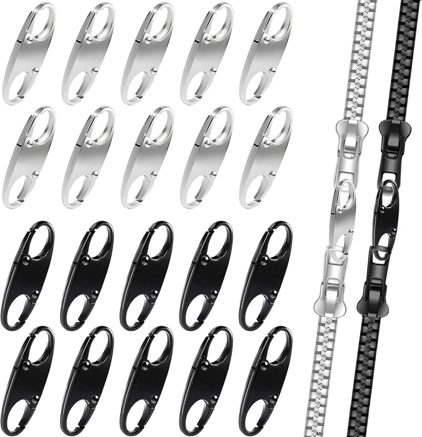 20 Pcs Zipper Clips Anti Theft Double Opening Small S Carabiner Clip Zipper Lock Theft Clasp for Backpack Purse Luggage Suitcase (Black and Sliver)