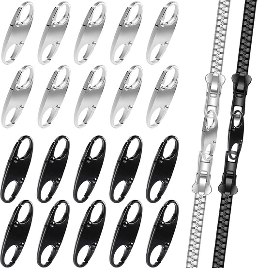 20 Pcs Zipper Clips Anti Theft Double Opening Small S Carabiner Clip Zipper Lock Theft Clasp for Backpack Purse Luggage Suitcase (Black and Sliver)