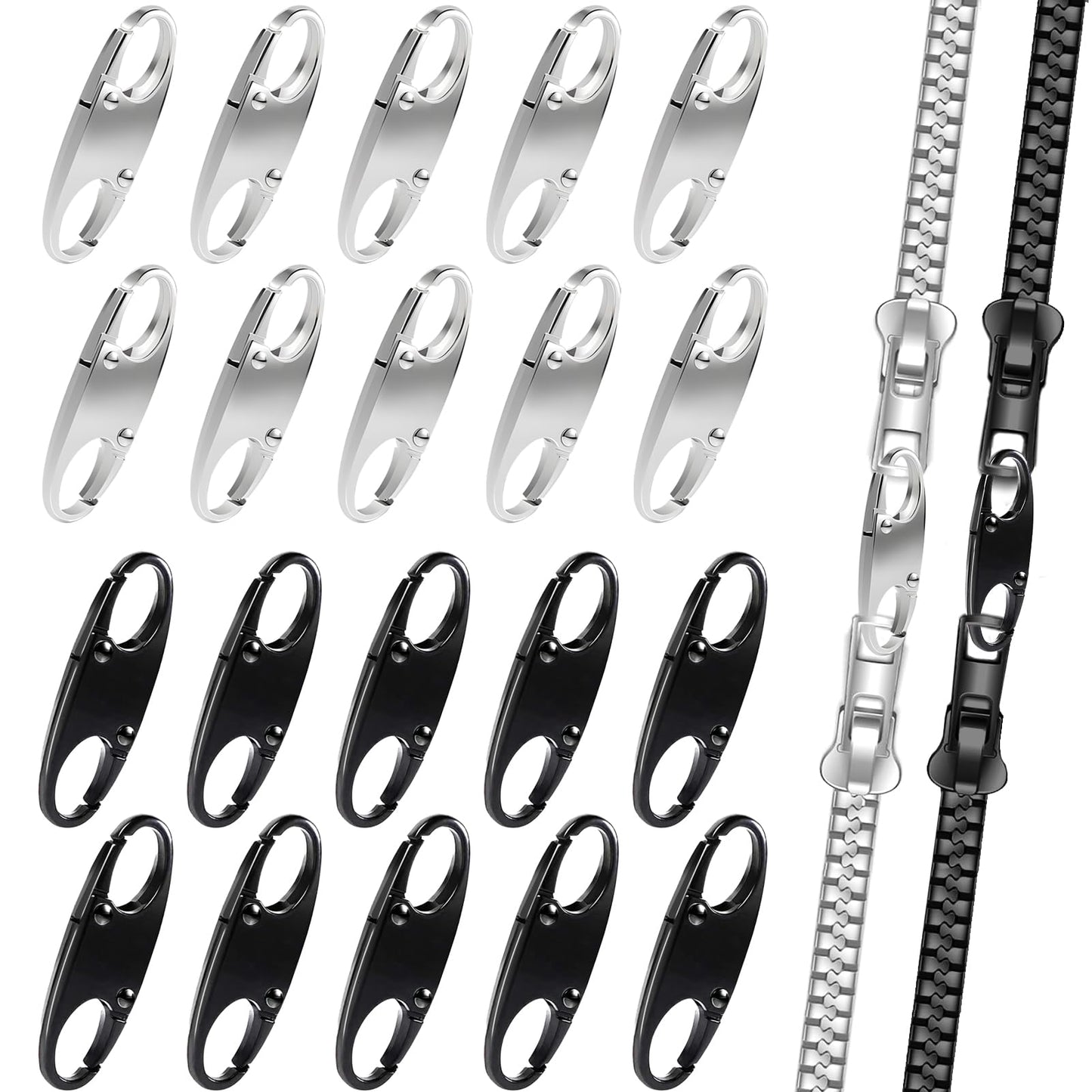 20 Pcs Zipper Clips Anti Theft Double Opening Small S Carabiner Clip Zipper Lock Theft Clasp for Backpack Purse Luggage Suitcase (Black and Sliver)