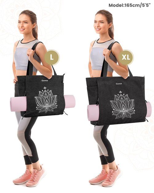 Gonex Yoga Mat Bag, Large Yoga Tote Bag with Multi Pockets for Women Men, Canvas Yoga Mat Carrier Fits Yoga Blocks & Accessories, Full Zipper Easy Access for Pilates, Gym, Travel, Black, Large
