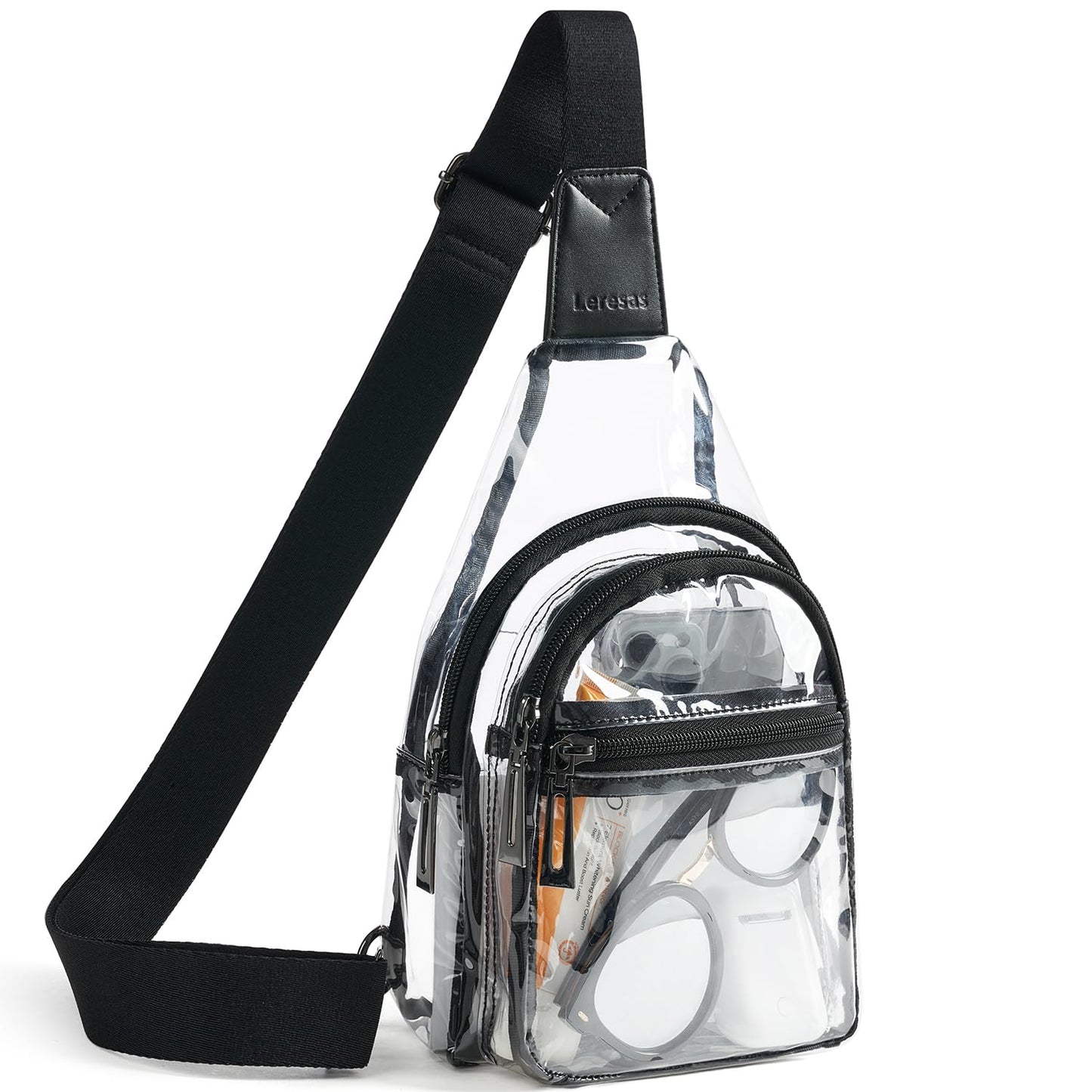Leresas Clear Sling Bag for Stadium Events Women Men Transparent Purse Stadium Approved Clear Backpack Concerts Black-1