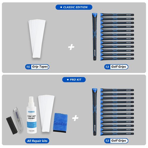 Geoleap Golf Grips 13 Pack,Non-slip and High Shock-absorbing Golf Club Grips ,Choose between 13 Grips with 15 Tapes and Full Kits.(Midsize-Black Blue( 15 tapes))