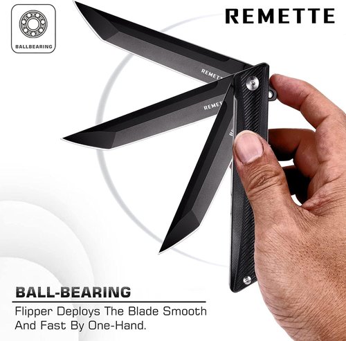 REMETTE Pocket Knife GD22K, Flipper Open 3.6" D2 Steel Tanto Folding knife with Durable G10 Handle,Men Women Everyday Carry EDC Knife,Sharp Camping Hiking Daily Work Knives