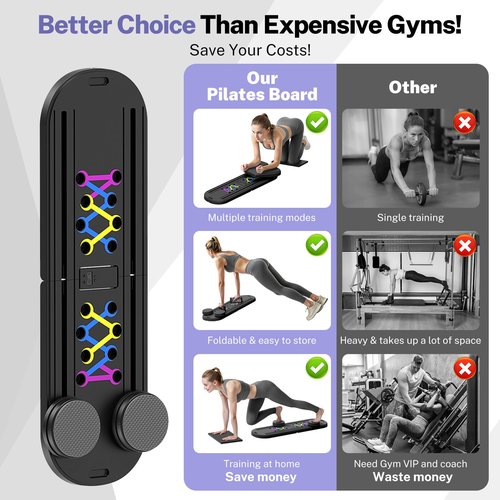 MOVOCA Pilates Board, Foldable Pilates Reformer Equipment with Timer, 7-in-1 Multi-Purpose Portable Pilates Reformer Machine Home Pilates Kit for Home Workout, Fitness, Exercise, Abs, Core Equipment