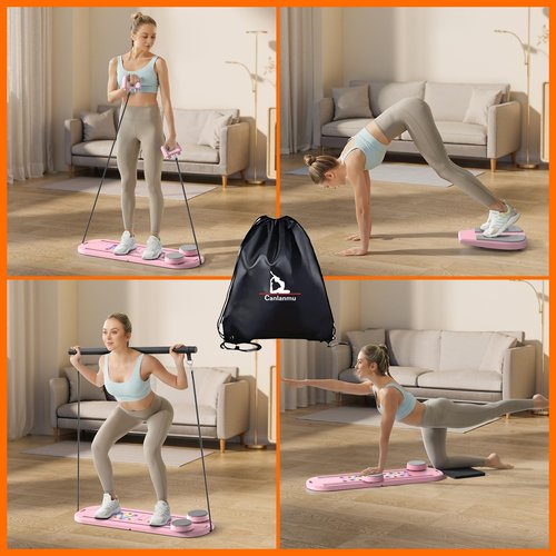 Canlanmu Pilates Board,Multifunctional Rebound Abdominal Board,Foldable Pilates Reformer Set, Ab Core Trainer Machine,Ab Exercise Board,Abs Workout Equipment for Women Home Gym Equipment,Pink