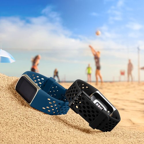 Getino Compatible Fitbit Charge Bands, Soft Breathable Replacement Sport Strap Adjustable Wristbands for Fitbit Charge 5/6, Black