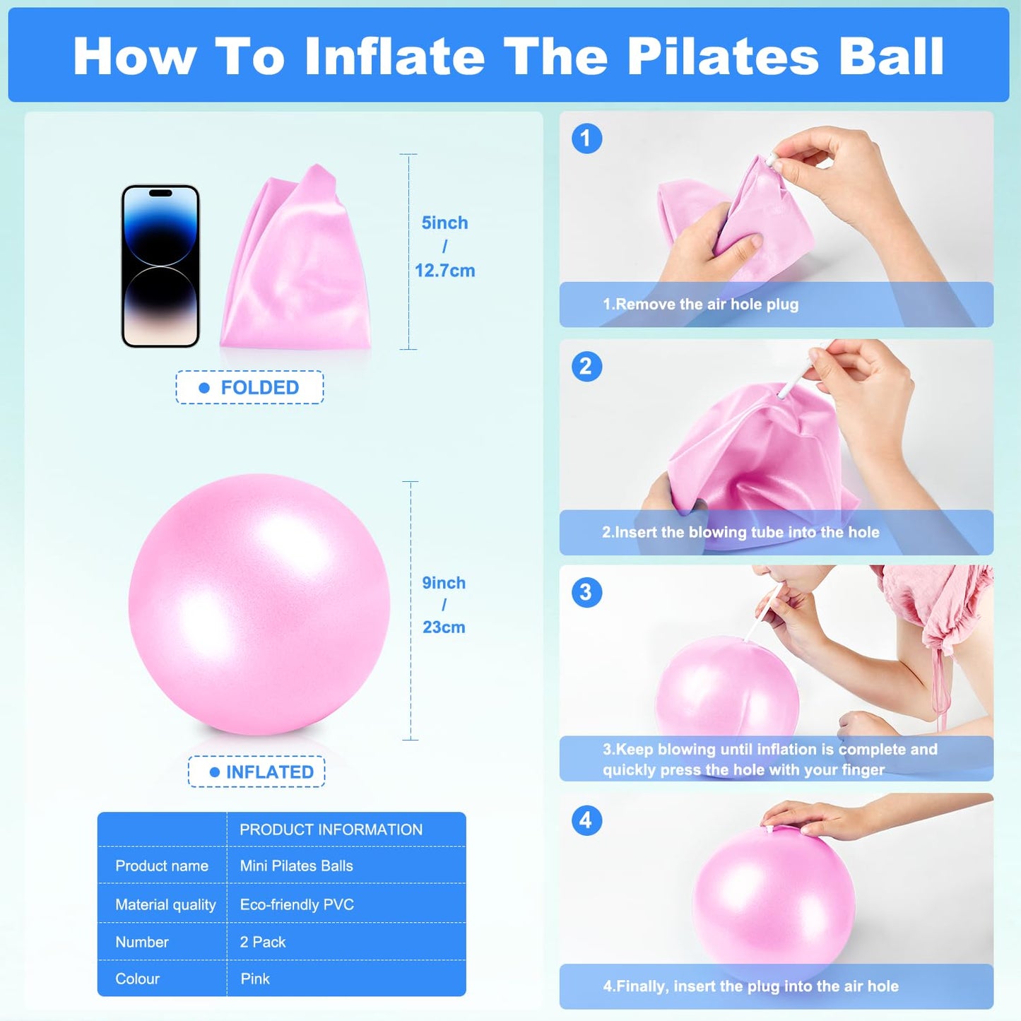 ROLYTA 9 Inch Pilates Ball Small Exercise Ball, Workout Ball for Barre, Pilates, Yoga, Stability, Workout, Balance, Fitness at Gym Home Office