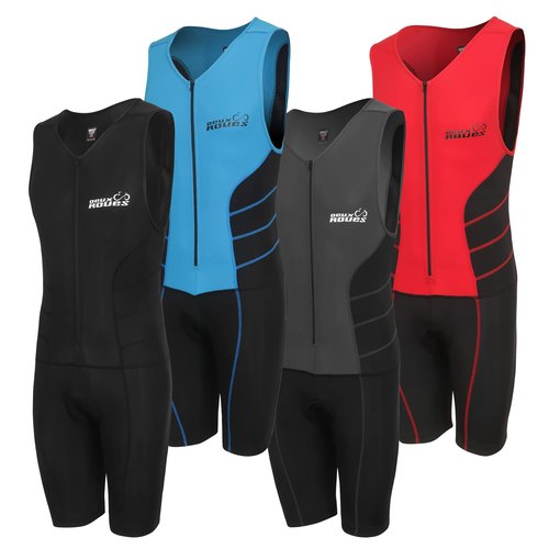 Deux Roues Triathlon Suit Men Racing Tri Cycling Skin Suit Bike Swim Run - Bonus Race Bib Belt (Black, 3X-Large)