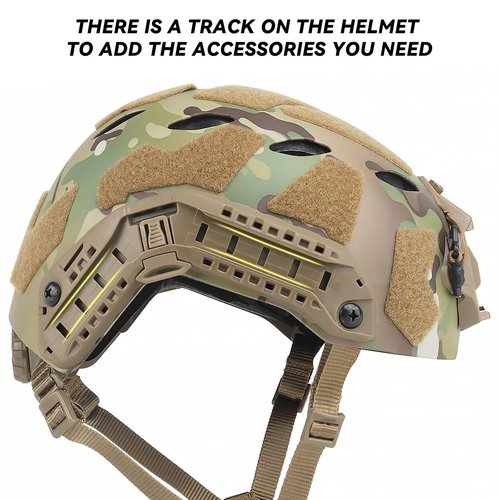 AOUTACC Lightweight Tactical Fast Helmet, Integrated Tactical Airsoft Helmet with NVG Mount Base, Side Rails,Pre-Slotted Headset Strap and Helmet Accessories for Outdoor Sports-Camouflage