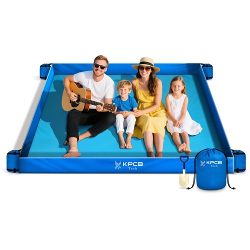 KPCB Tech Beach Blanket Sandproof Waterproof with Fence, 10' x 9' Sand Proof Beach Mat with 4 Weighted SandBags, Portable & Durable Extra Large Sand Free Mats