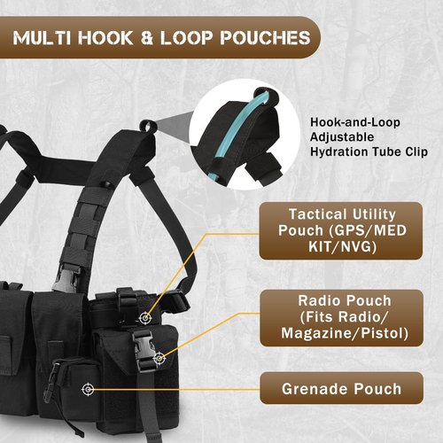 VOTAGOO Tactical Chest Rig with 5.56/7.62 Magazine Pouches MOLLE System, 500D Nylon Tactical Vest for Hunting Airsoft Outdoor（Black）