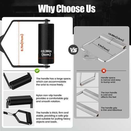 Upgraded D Handle Cable Attachment with Non-Slip Fat Grip, Arm Wrestling Exercise Handle, LAT Pull Down Handle for Weight Workout, Single Arm Deadlift Handle Grips for Finger Wrist Strength Training