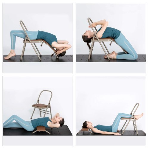 CIGOCIVI Yoga Auxiliary Chair with Detachable Lumbar Back Support Relieve Back Pain Chair Foldable Balance Handstand Training Tool (Grey)