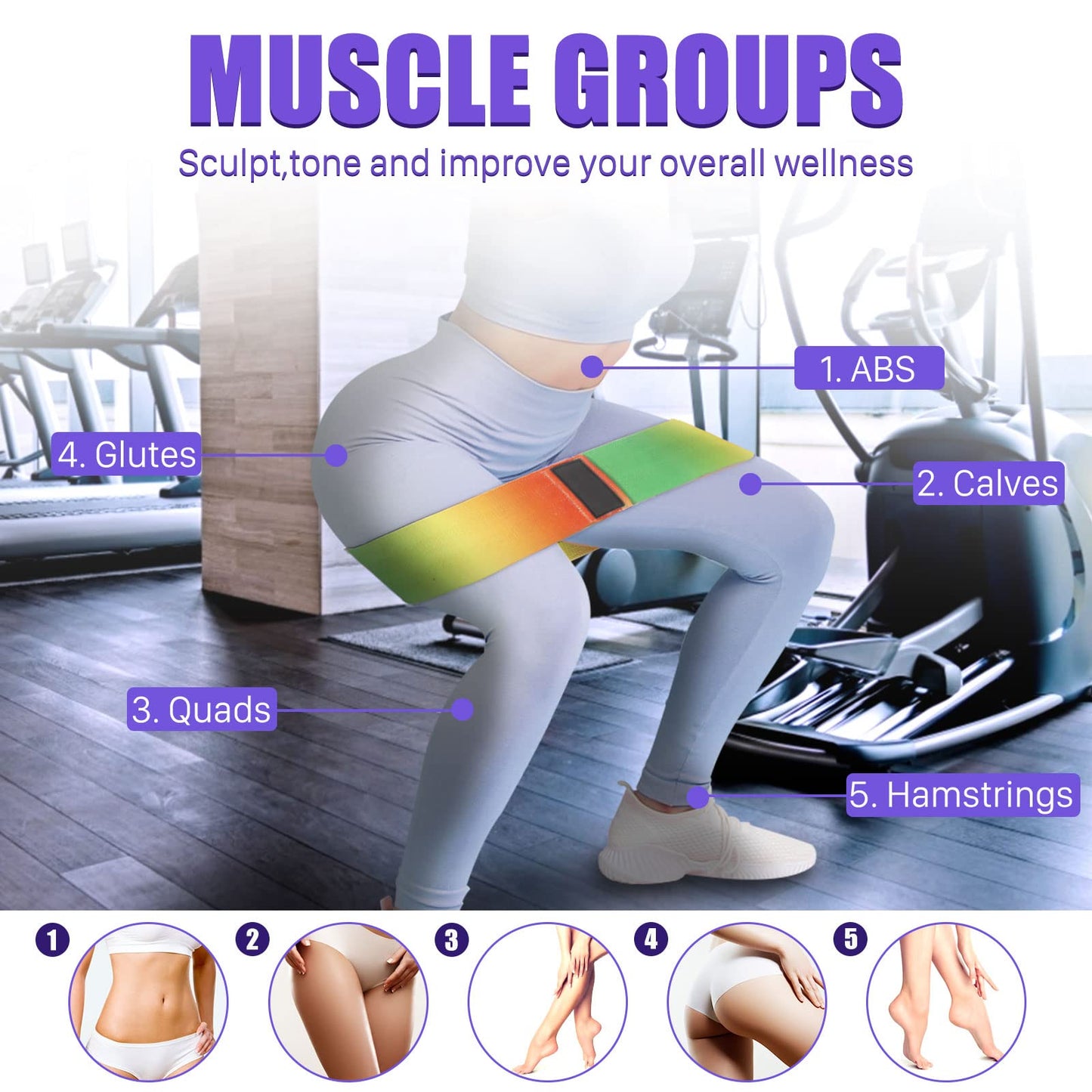 Uten Resistance Bands for Working Out, 3 Levels Exercise Band, Anti-Slip & Roll Elastic Workout Booty Bands for Women, Portable Resistance Band, Squat, Glute, Hip Training