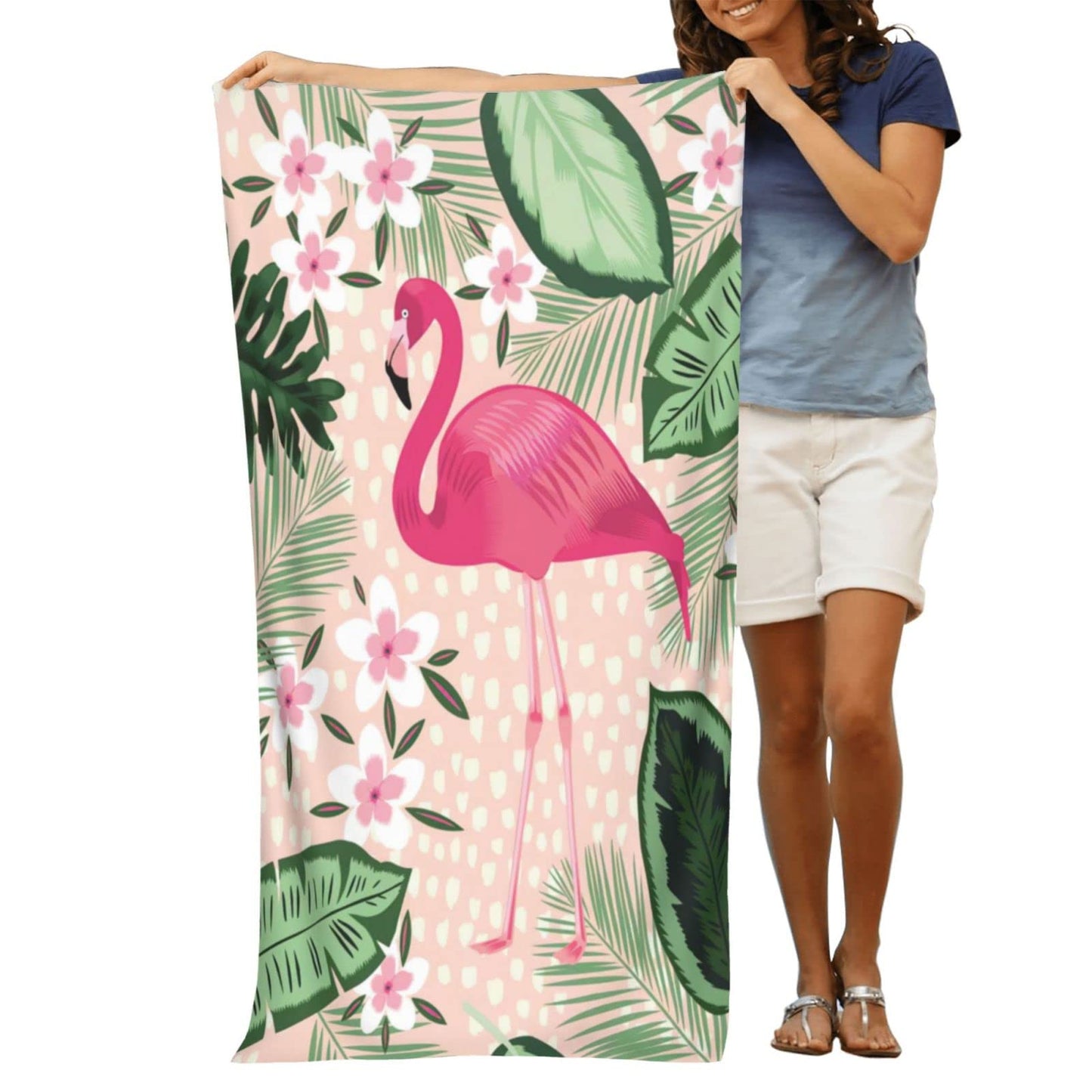 COMFAR Flamingo Microfiber Beach Towel for Women/Adults, Cute Personalized Beach Towels Bulk, Big Extra Large Beach Towels Oversized Clearance, Quick Dry Sand Free Pool Towel 30"x 60"