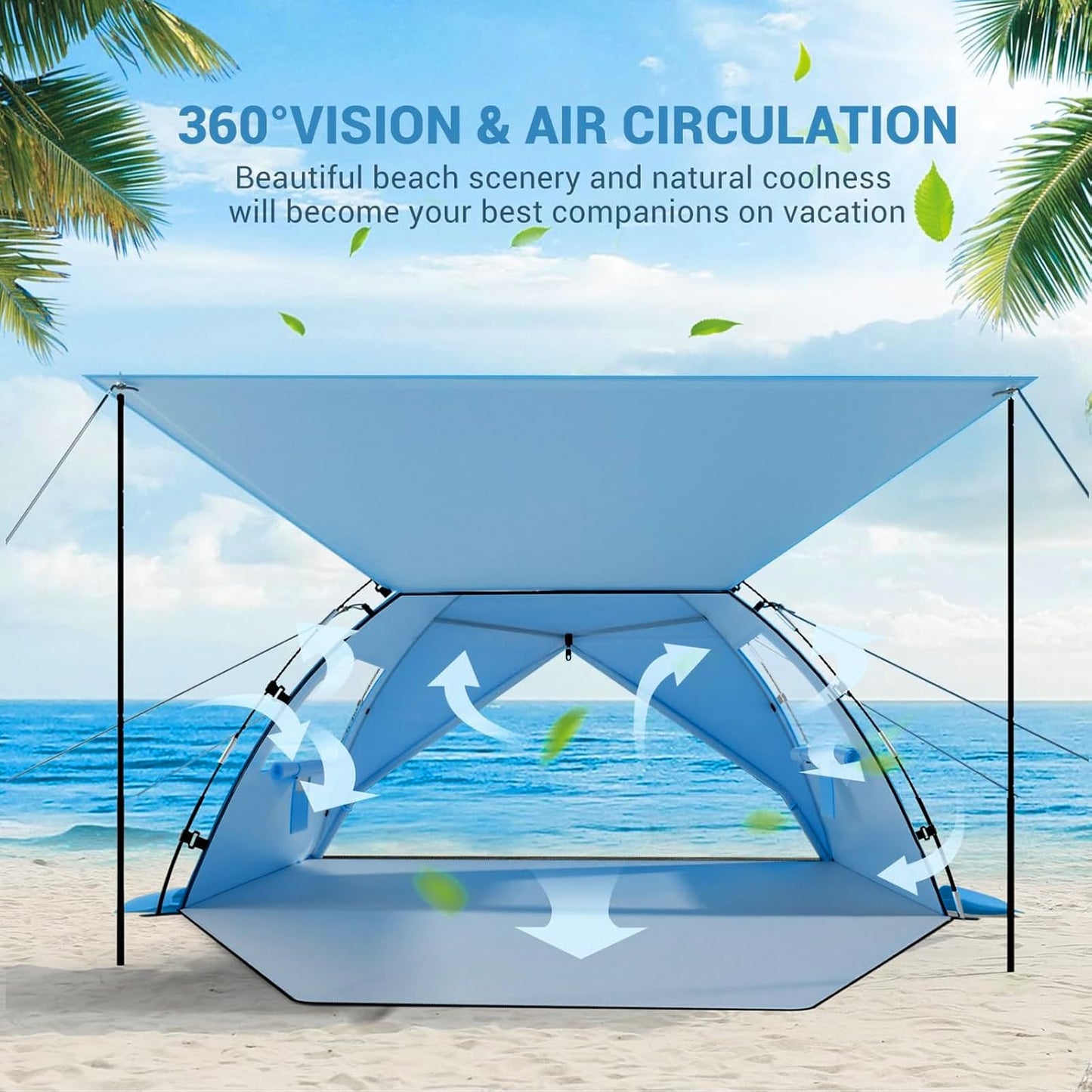 Elegear CumbreX™ Beach Tent Sun Shelter with Canopy, 4-5 Person Pop Up Beach Tent Cabana, Easy Setup UPF 50+ UV Protection Portable Lightweight Double Silver Coating Sun Shade Shelter - Dark Blue