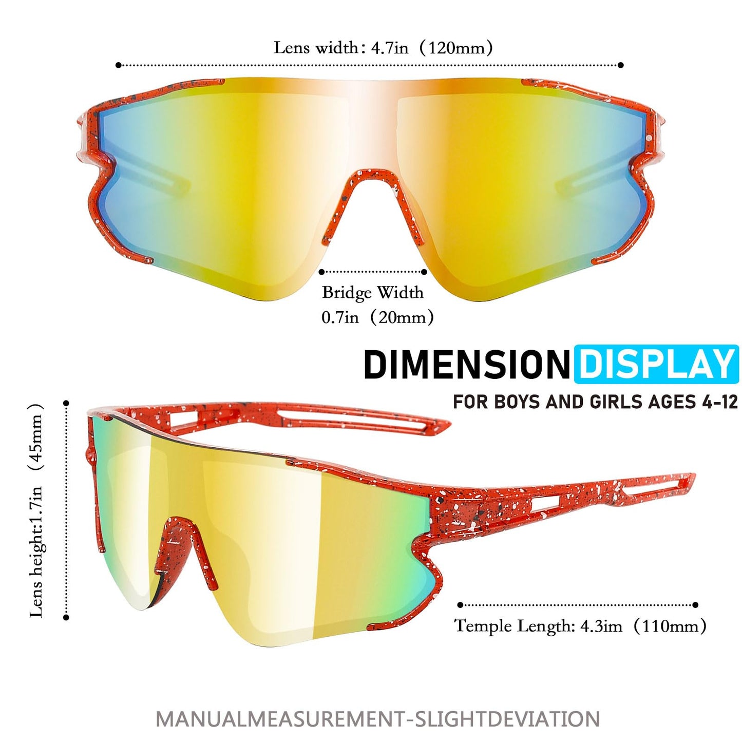 Wapreta 3PACK Kids Sunglasses Youth Baseball Sunglasses for 4-12 Boys Girls Cycling Softball Running UV400 Sports Goggles (Blue Frame + Red Frame + White Frame)