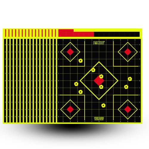PTPHJEG 12x13 Inch Splatter Adhesive Fluorescent Yellow Shooting Target Stickers - Compatible with Handguns, Rifles, BB Guns, Airsoft, Pellet Guns (25 Pack)
