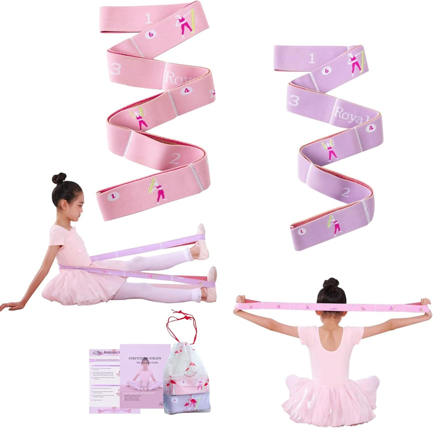 2 PCS Stretch Bands For Kids and Adults – Yoga Straps for Stretching with Multi- Loop – Workout Guide – Video For Exercise, Elastic Stretch Strap Pilates, Yoga, Dance, Gymnastics, Dance, Ballets Bands