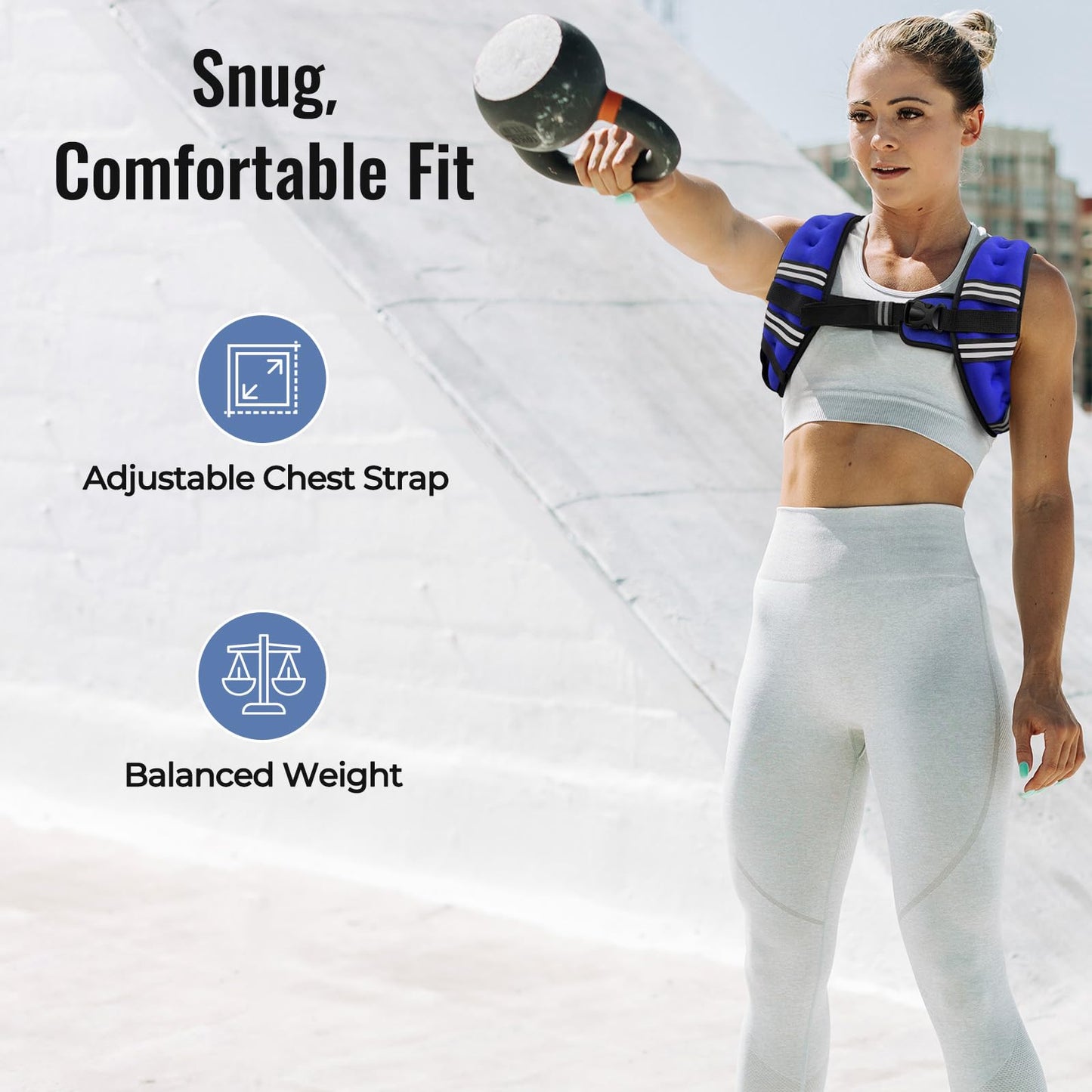 Zeerun Weighted Vest, 6lb/8lb/10lb/12lb/15lb/18lb/20lb/24lb/30lb for Men Women, Reflective Stripe Adjustable Buckle, Comfortable Durable Rucking Vest for Walking Running Strength Training, 12LBS-Blue