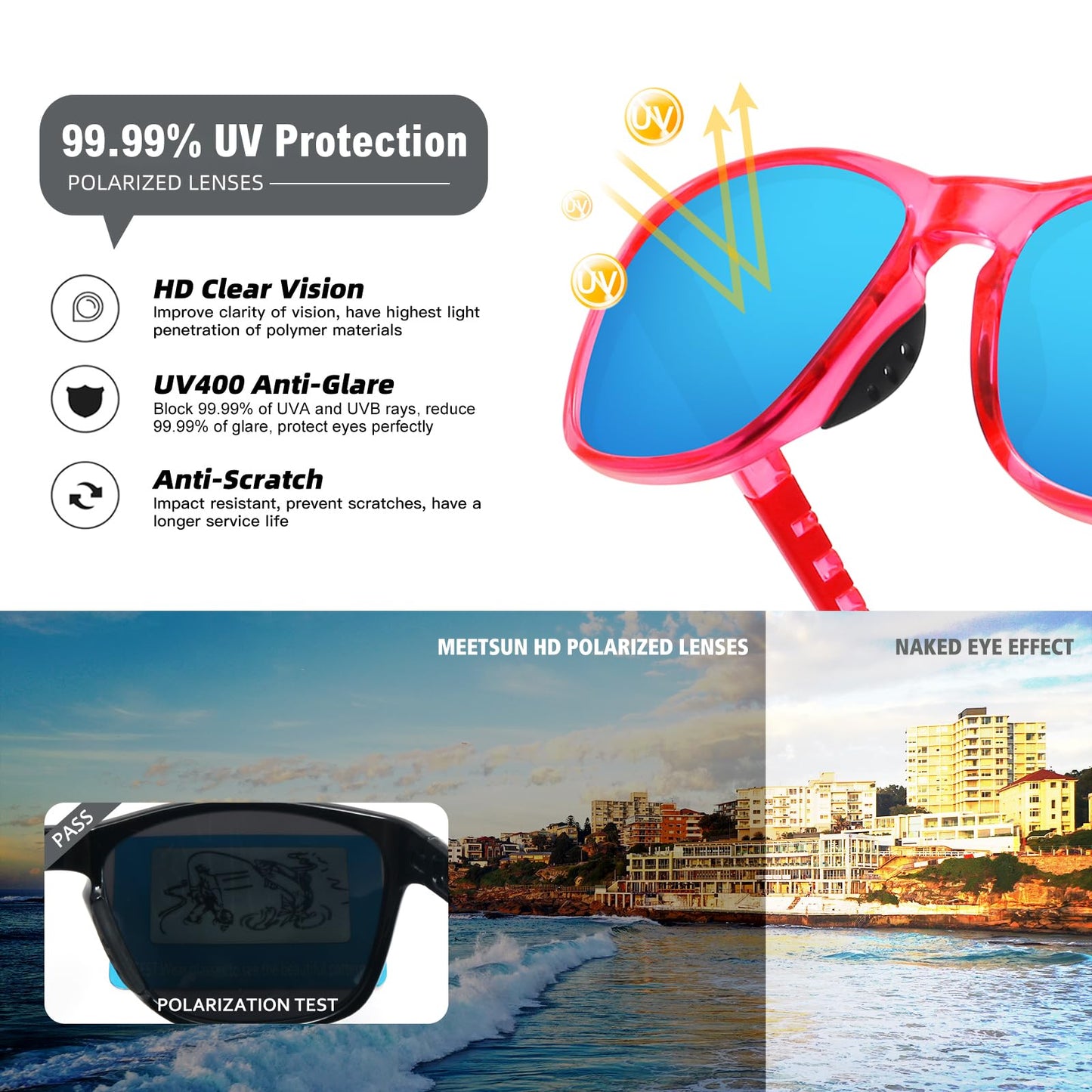 MEETSUN Polarized Sports Sunglasses for Women Men Driving Running Cycling Fishing Sun Glasses UV400 Protection Purple Pink Frame-Ice Blue Mirror Lens