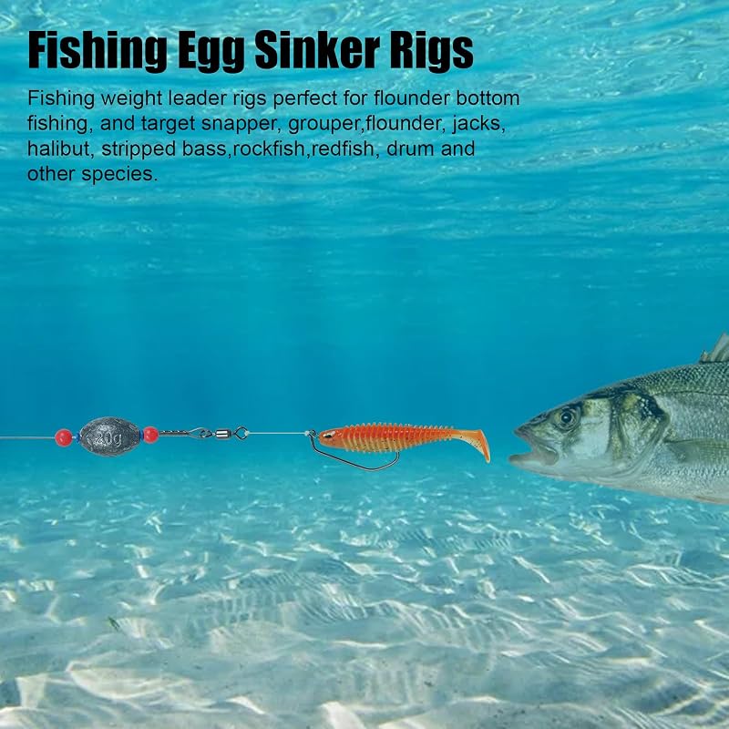 5Pcs Fishing Rig with Egg Sinker Weight - 30g (1oz) Flounder Bottom Rigs, Stainless Wire, Beads, Swivels