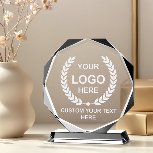 Emoragifou Custom Crystal Trophy Award, Customized Engraved Crystal Award Plaque with Your Logo/Emblem/Text, Personalized Awards and Trophies for Sports, Corporate Events, Games Nights