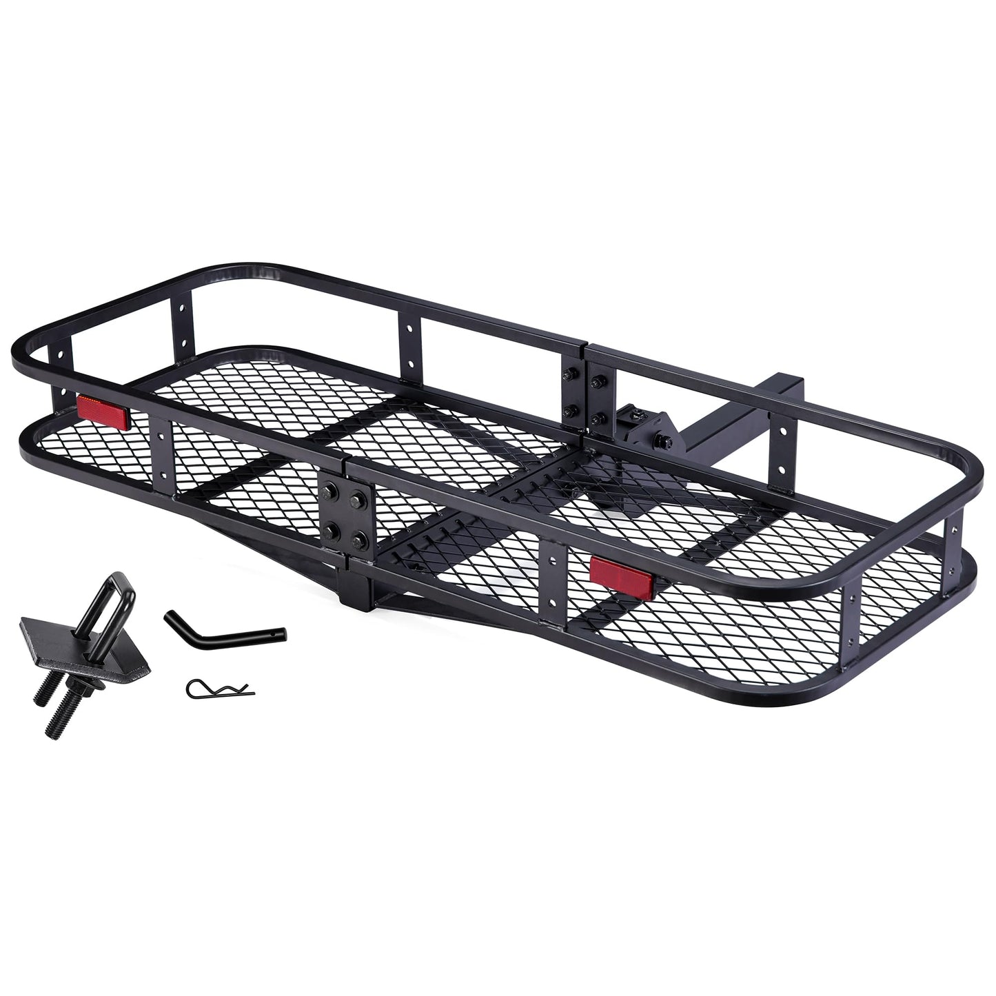 Folding Hitch Cargo Carrier, 500Lbs Capacity Tow Cargo Basket Luggage Rack for SUV 50x19x6 Inches AUSUM MOTOR Cargo Racks for Trailer fit 2 Inches Hitch Receiver with Stabilizer