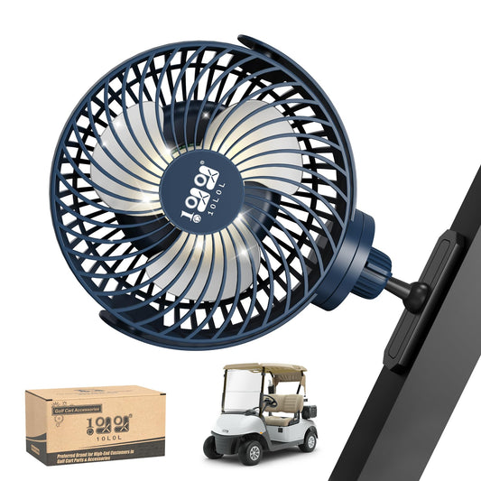 10L0L Magnetic Golf Cart Fan Rechargeable with Flexible Tripod Mount - 10000mAh Battery Operated Portable Fan 360° Rotatable Head, Fits for Yamaha/EZGO/Club Car Golf Cart with LED Light