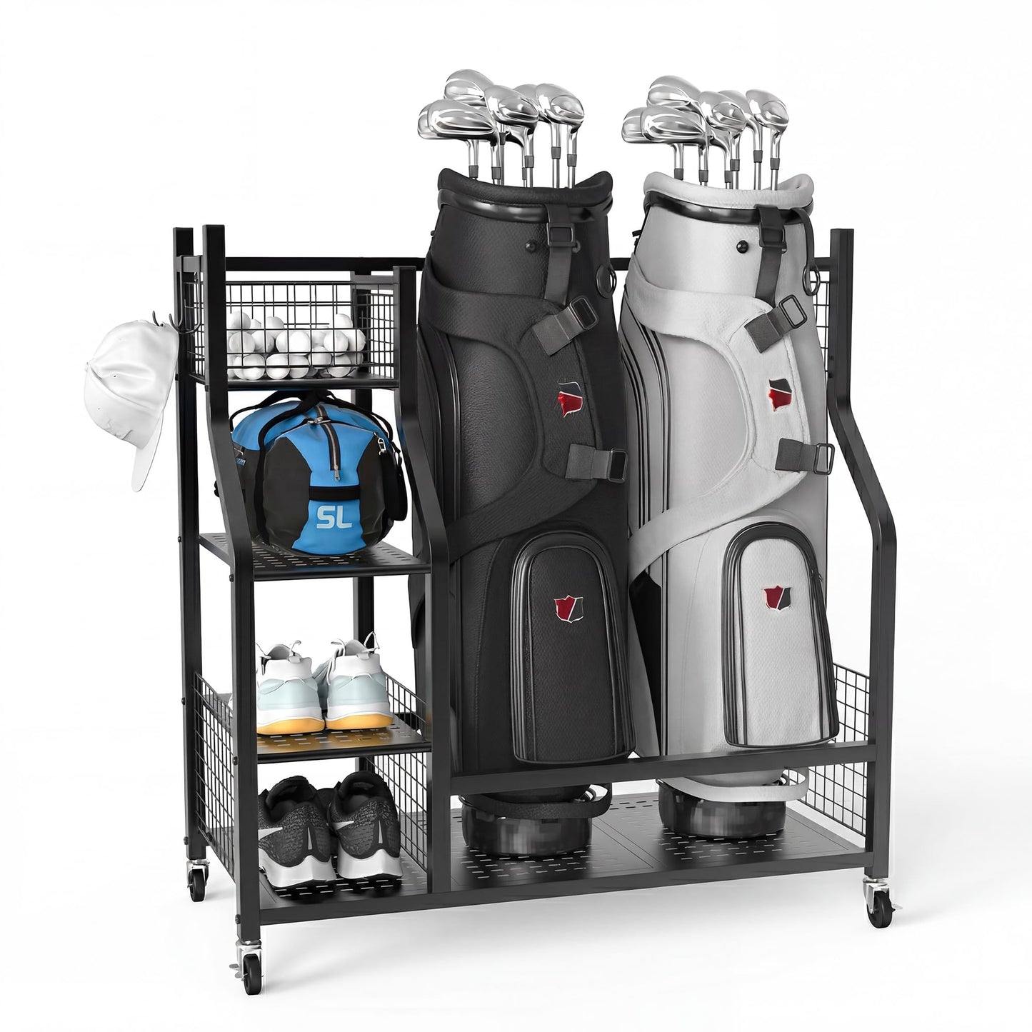 PLKOW Golf Bag Storage Garage Organizer, Extra Large Size Golf Bag Storage Stand and Golf Equipment Rack for Garage,Shed, Basement