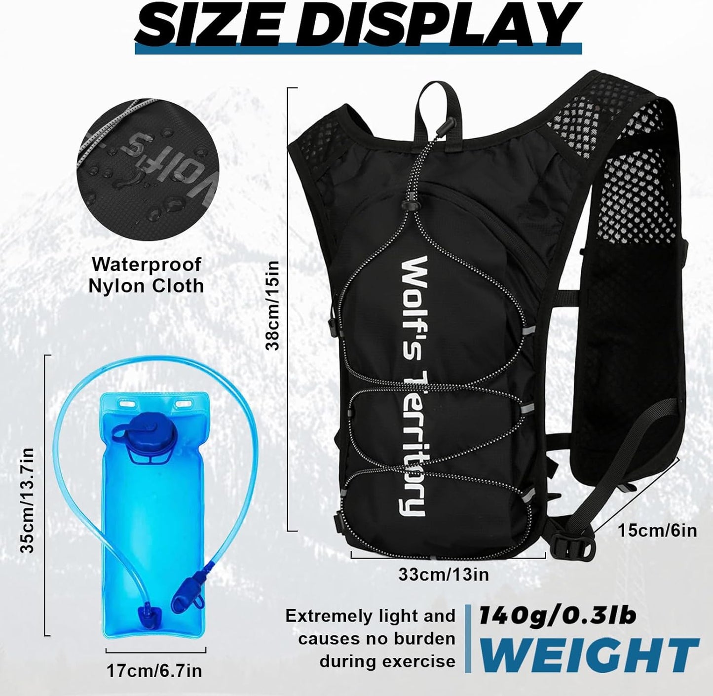 Hydration Backpack with 2pcs 2L Water Bladder, Lightweight Water Backpack for Hiking, Hydration Vest with 2pc Wrist Braces and 1pc Head Band for Running Biking Cycling for Women and Men