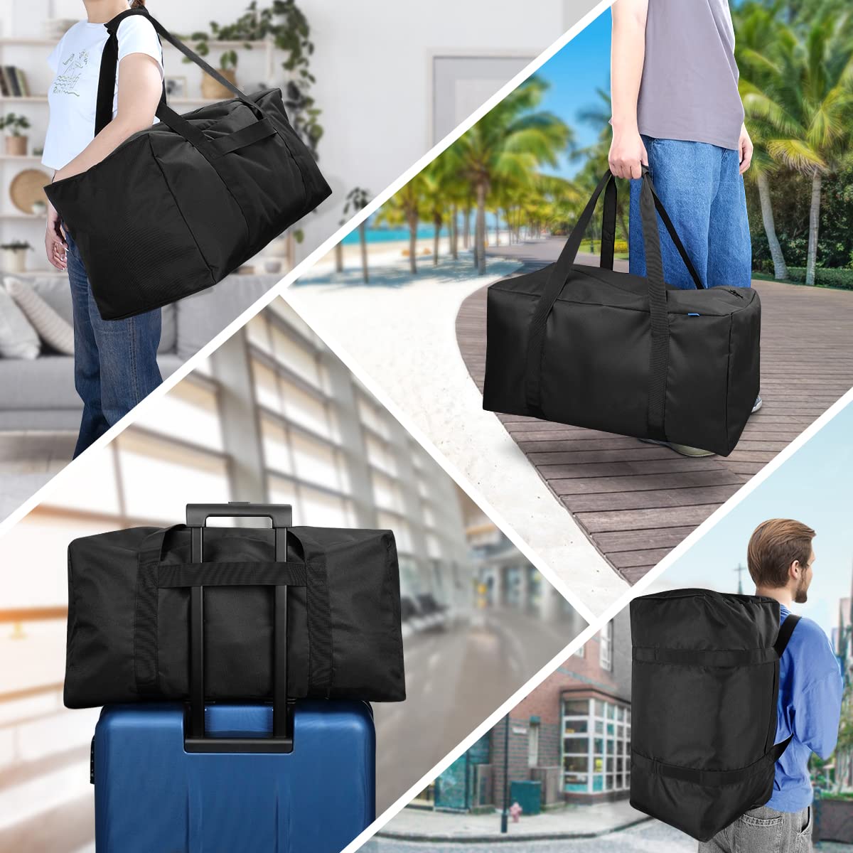 Sports Duffle Bag - Extra Large Travel Duffel Luggage Bag with Upgrade Zipper, Sturdy & Water Resistant, Black (Blue 45inch)