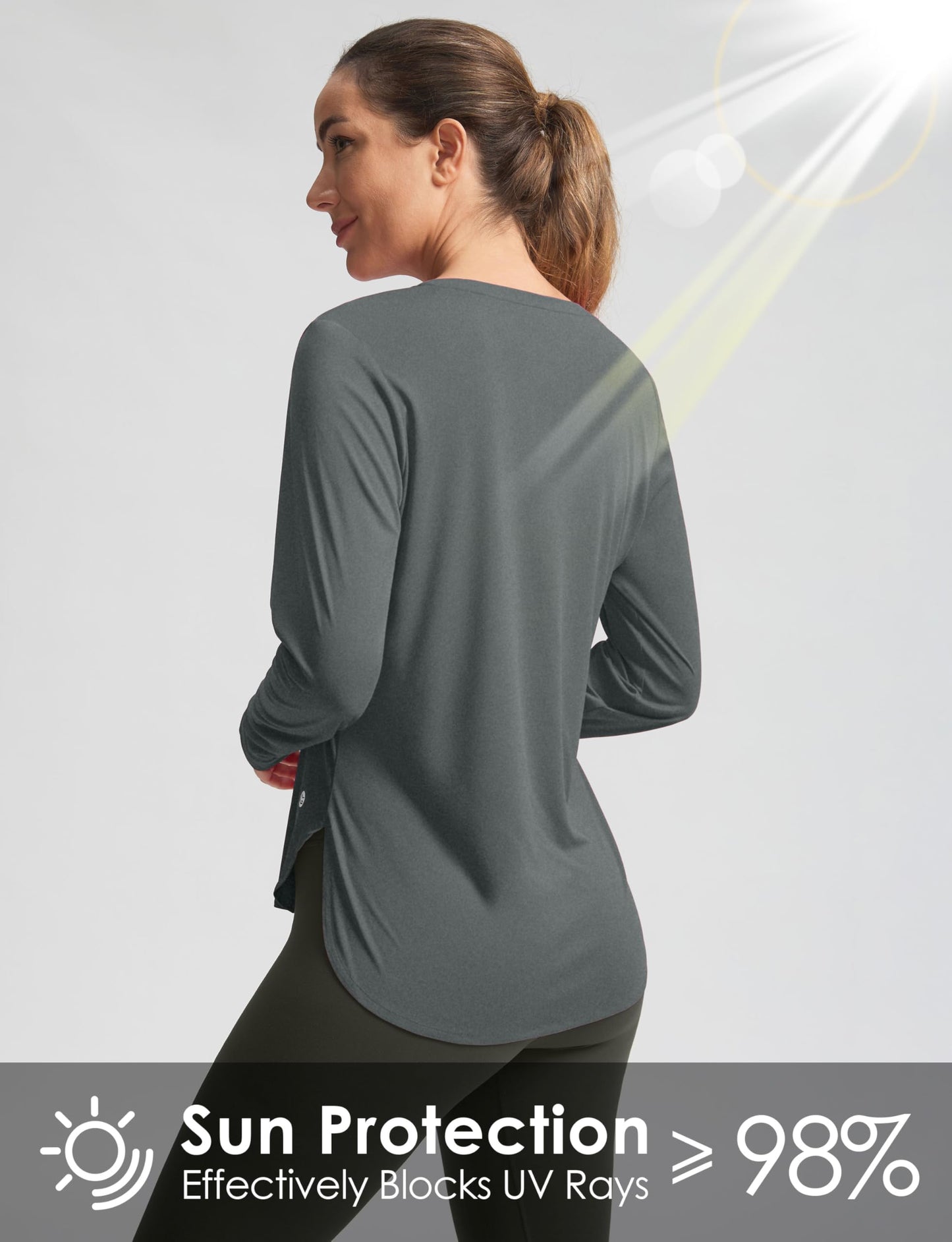 Women's Sun Shirts UPF 50+ Long Sleeve UV Protection Shirt Lightweight Quick Dry Workout Hiking Tops for Women(Heather Grey,L)
