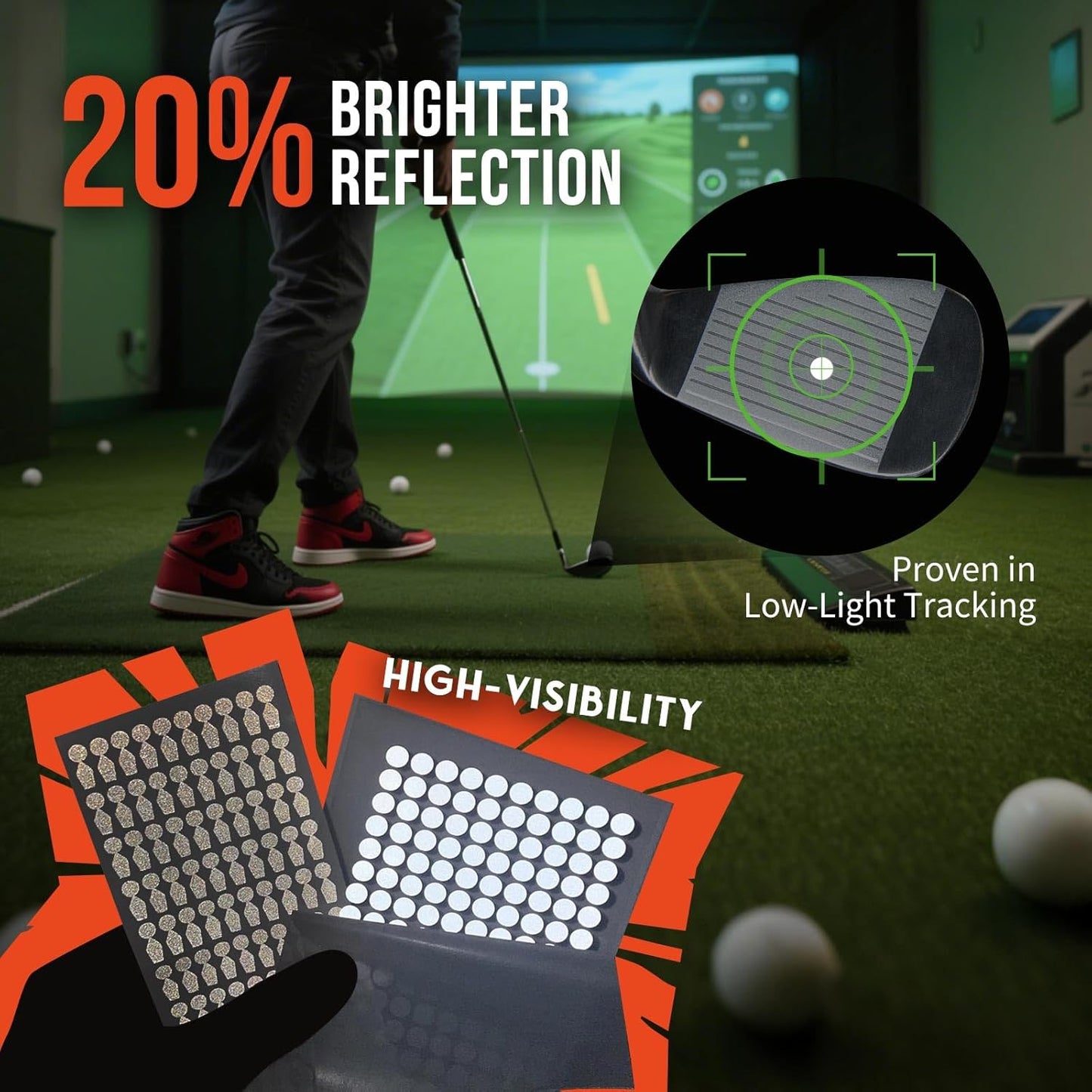 0.25" White Reflective Dot Stickers - 300 Pack with High-Reflective Glass Beads, Weatherproof Golf Ball Markers for Simulators & High-Speed Cameras