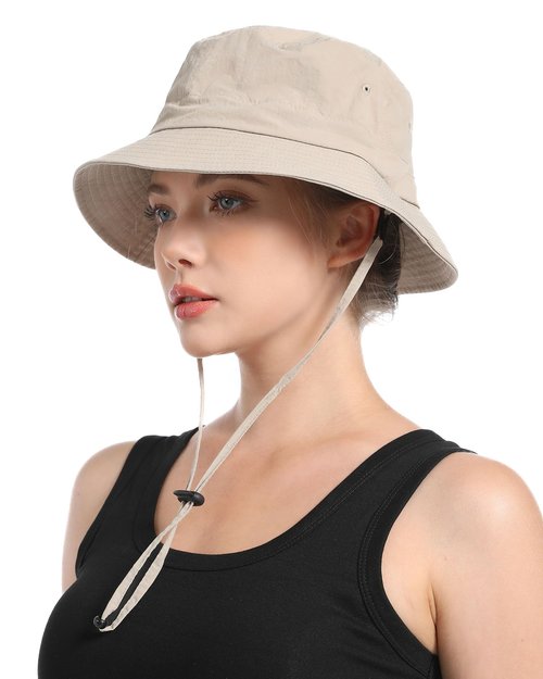 TILUYAMO Waterproof Bucket Hat Outdoor Hat for Women Men UV Protection Sun Hat Packable Fishing Hat (Beige)